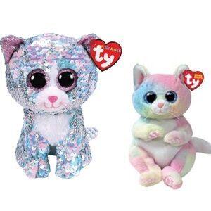Ty Flippables Whimsy Sequin Cat Plush & Ty Jenni the Rainbow Cat
